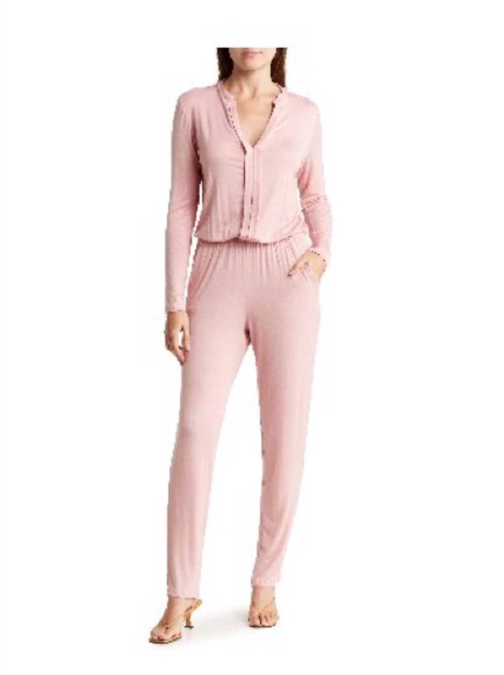 Go Couture Soft Pink Long-Sleeve Jumpsuit